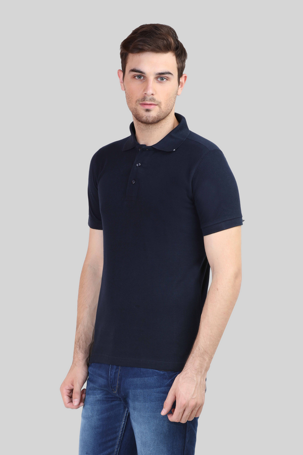 Navy Blue Polo T-Shirt For Men - WowWaves