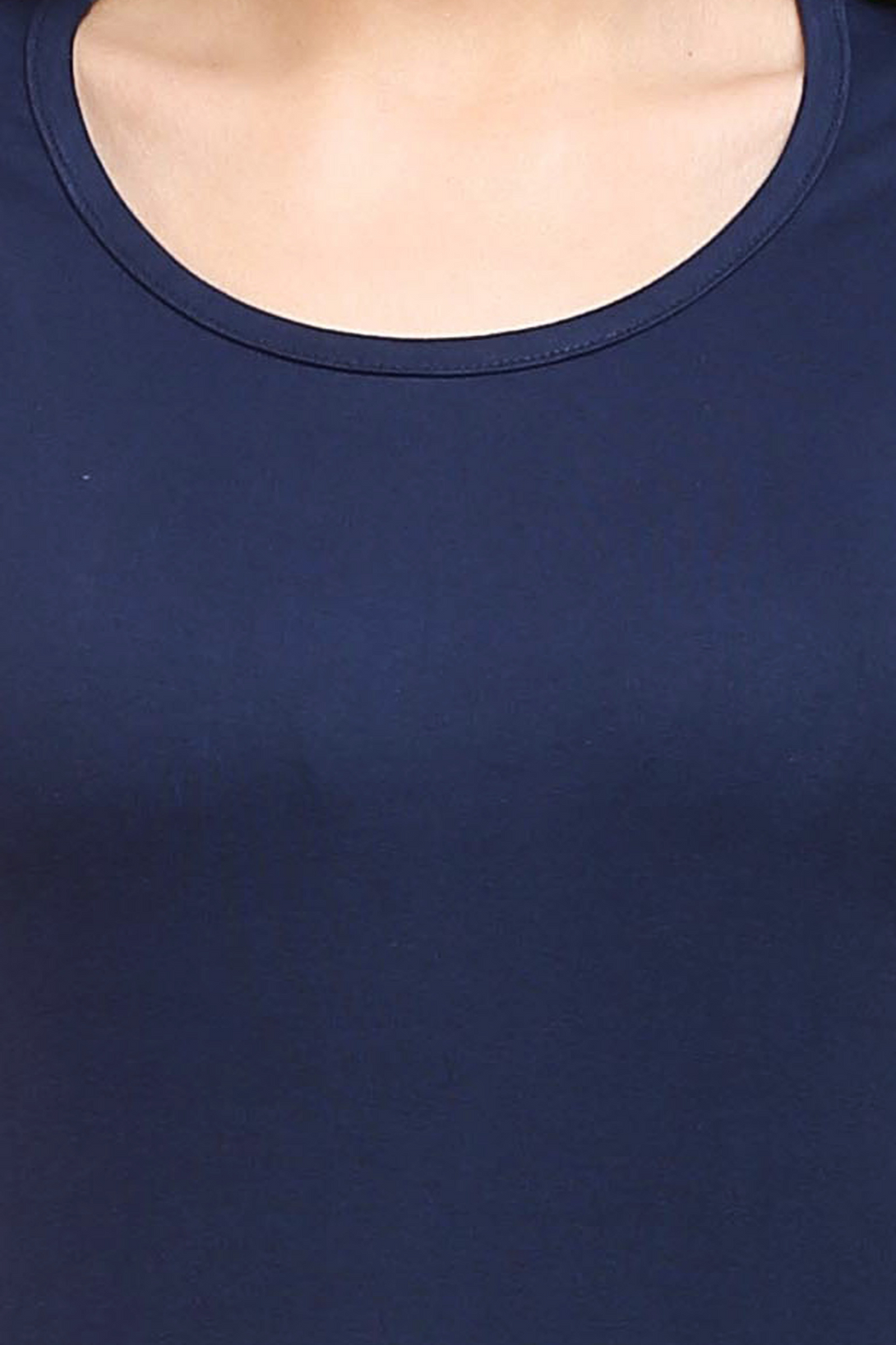 Navy Blue Scoop Neck T-Shirt For Women - WowWaves - 3
