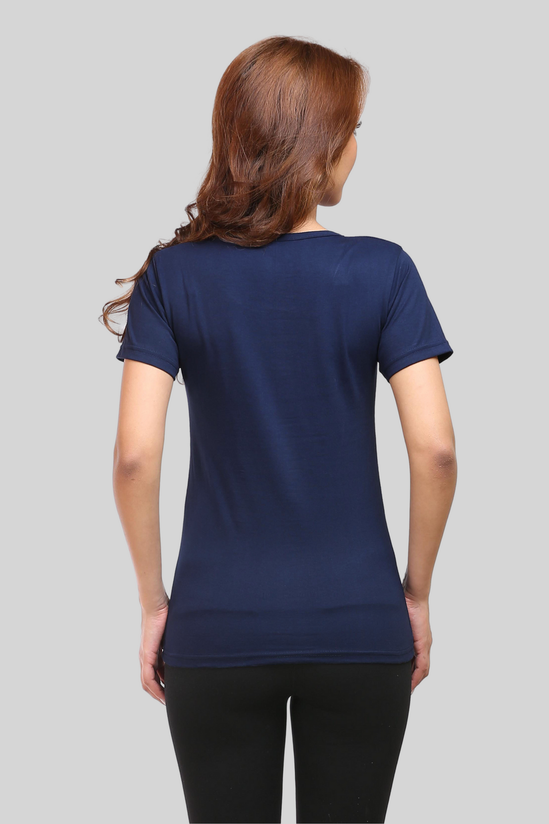 Navy Blue Scoop Neck T-Shirt For Women - WowWaves - 5