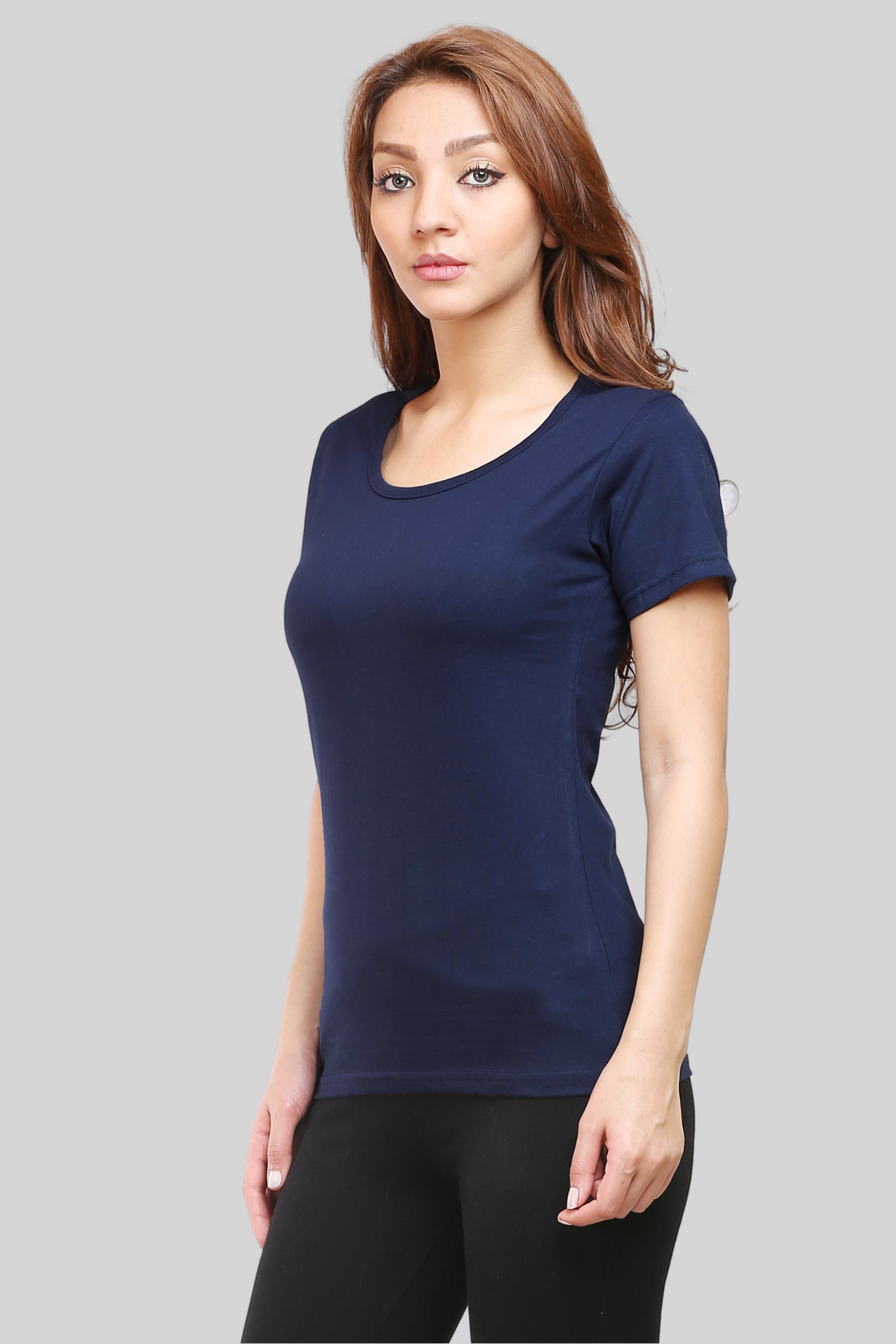 Navy Blue Scoop Neck T-Shirt For Women - WowWaves