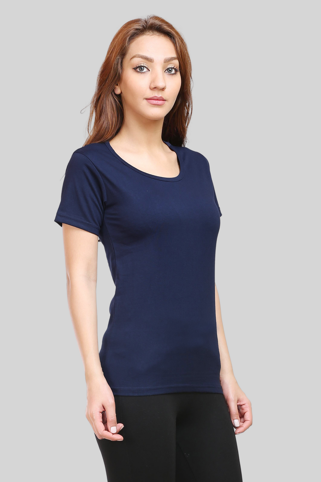 Navy Blue Scoop Neck T-Shirt For Women - WowWaves - 1