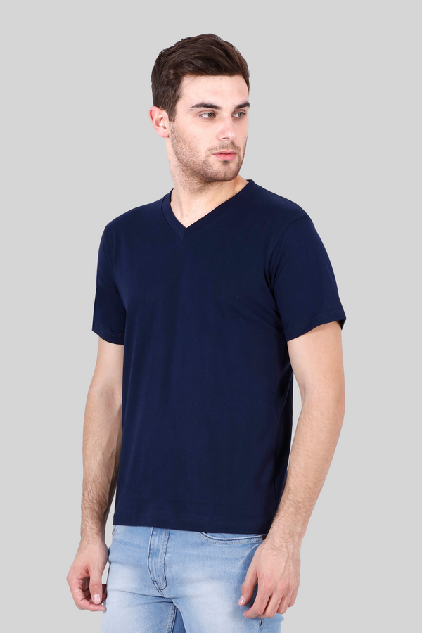 Navy Blue V Neck T-Shirt For Men - WowWaves