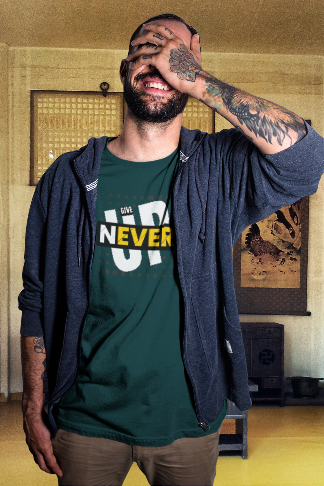 Never Give Up Printed T-Shirt For Men - WowWaves - 3