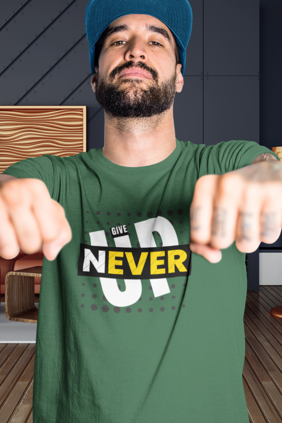 Never Give Up Printed T-Shirt For Men - WowWaves