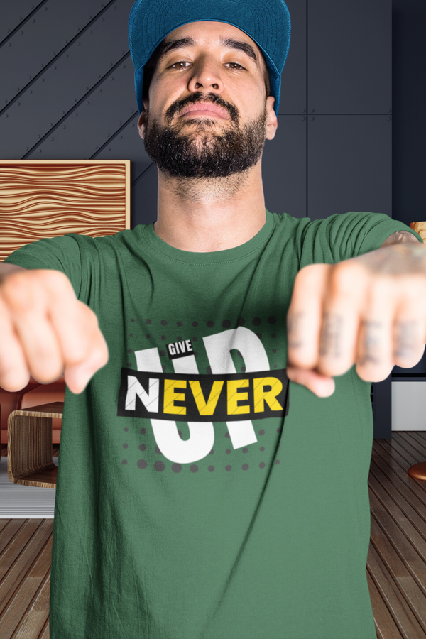 Never Give Up Printed T-Shirt For Men - WowWaves