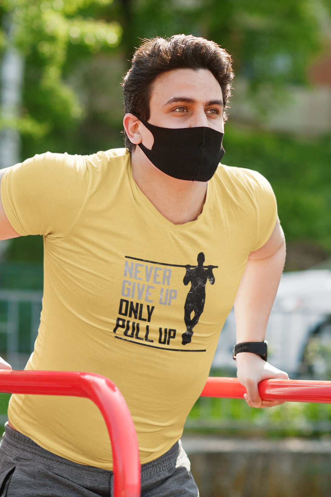 Never Give Up Only Pull Up Printed T-Shirt For Men - WowWaves - 2