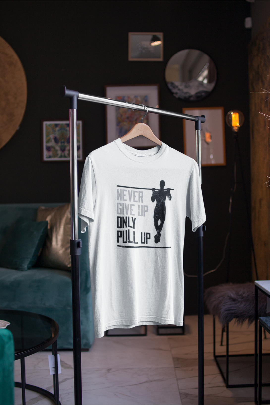 Never Give Up Only Pull Up Printed Oversized T-Shirt For Men - WowWaves - 2