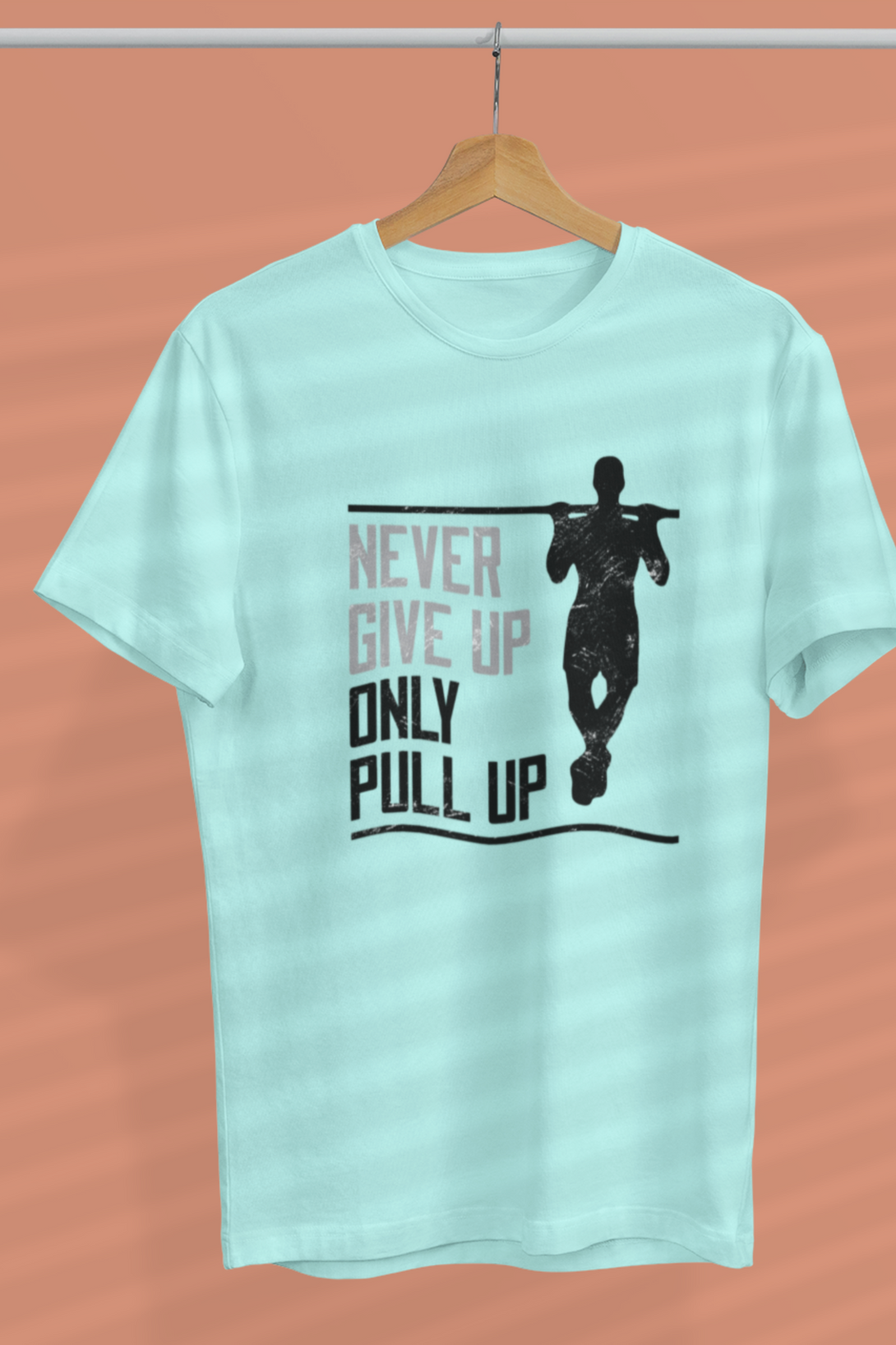Never Give Up Only Pull Up Printed Oversized T-Shirt For Men - WowWaves