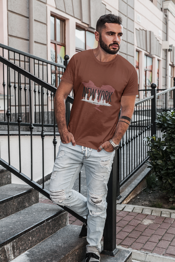 New York Skyline Printed T-Shirt For Men - WowWaves