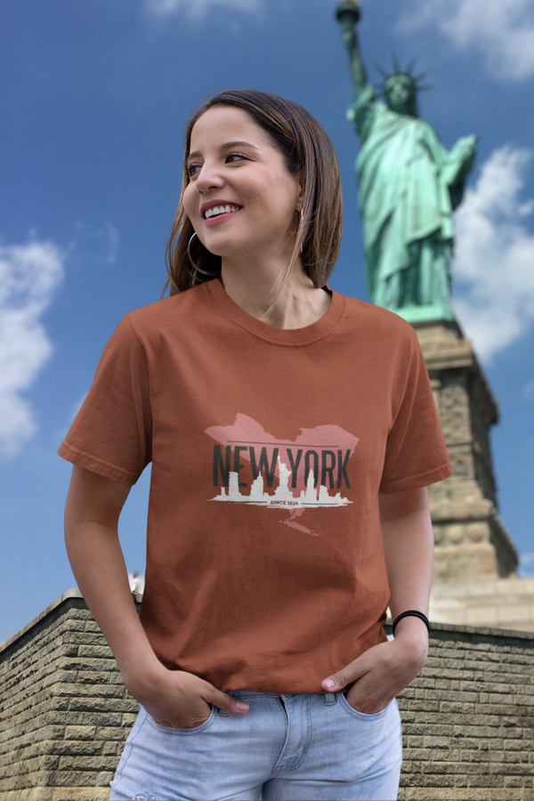 Nyc Skyline Printed T-Shirt For Women - WowWaves