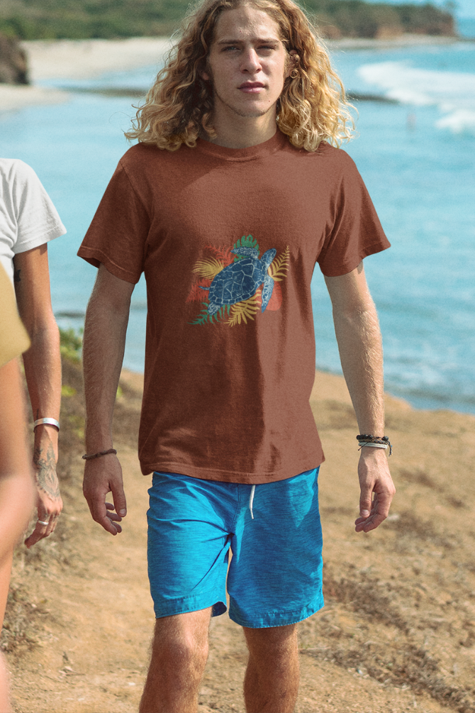 Tropical Sea Turtle Printed T-Shirt For Men - WowWaves - 4
