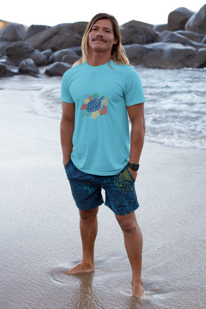 Tropical Sea Turtle Printed T-Shirt For Men - WowWaves - 2