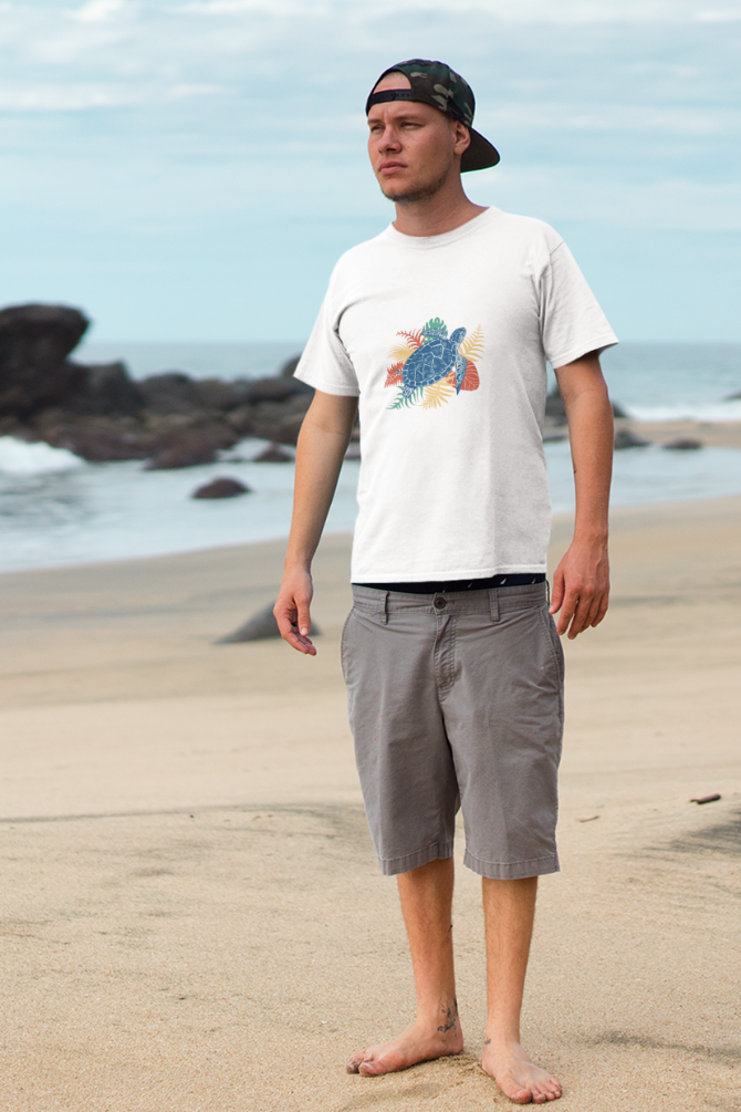Tropical Sea Turtle Printed T-Shirt For Men - WowWaves