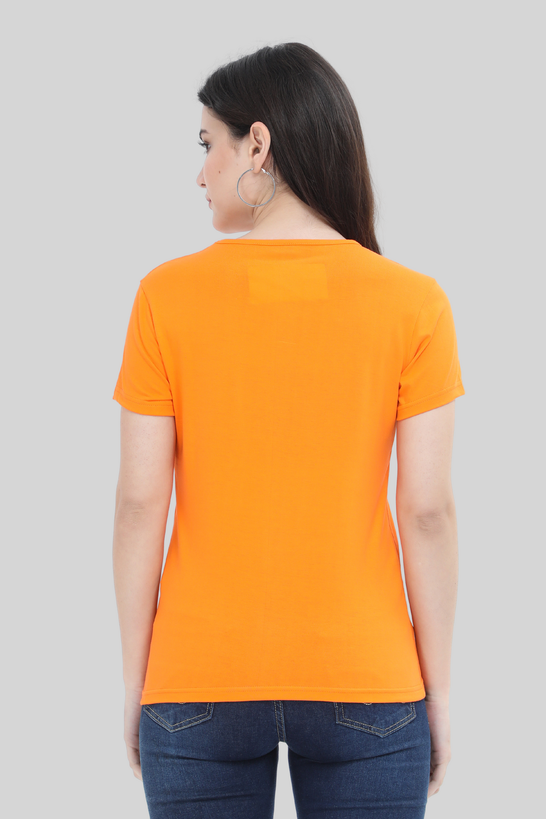 Orange Scoop Neck T-Shirt For Women - WowWaves - 3