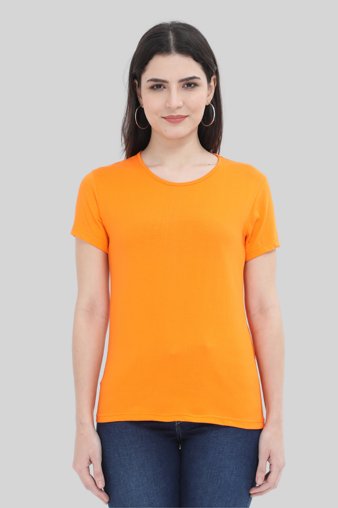 Orange Scoop Neck T-Shirt For Women - WowWaves