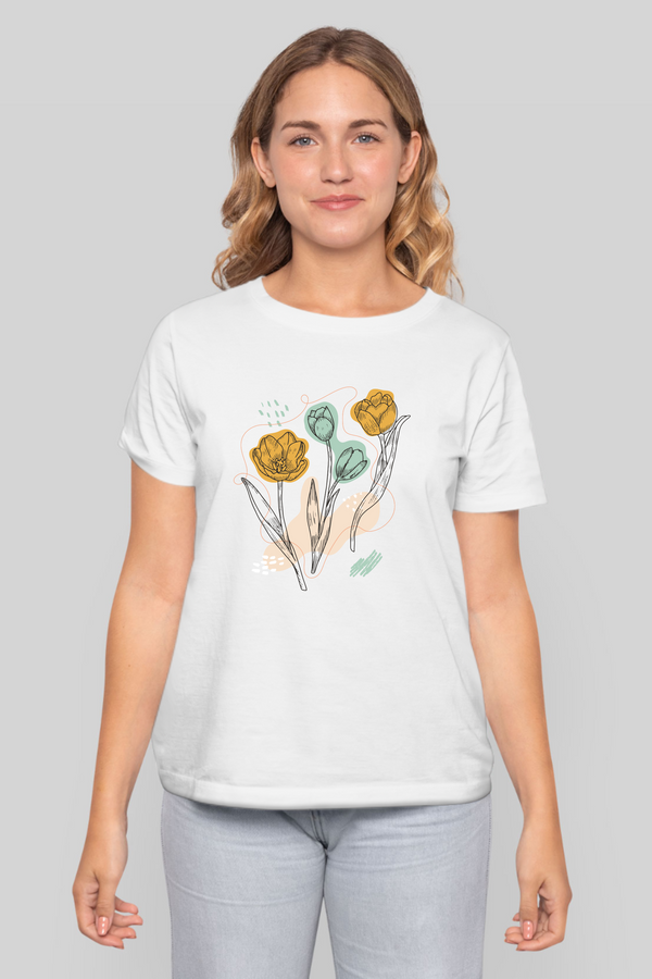 Organic Tulip Printed T-Shirt For Women - WowWaves - 9