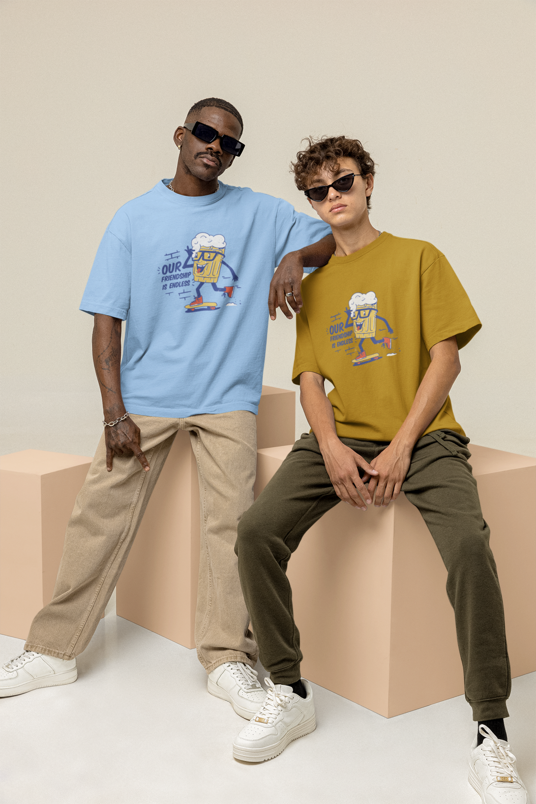 Our Friendship Is Endless Printed Oversized T-Shirt For Men - WowWaves - 4