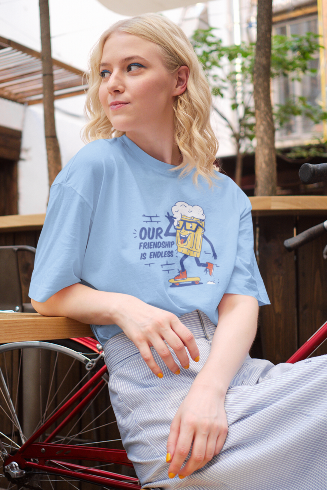 Our Friendship Is Endless Printed Oversized T-Shirt For Women - WowWaves - 7