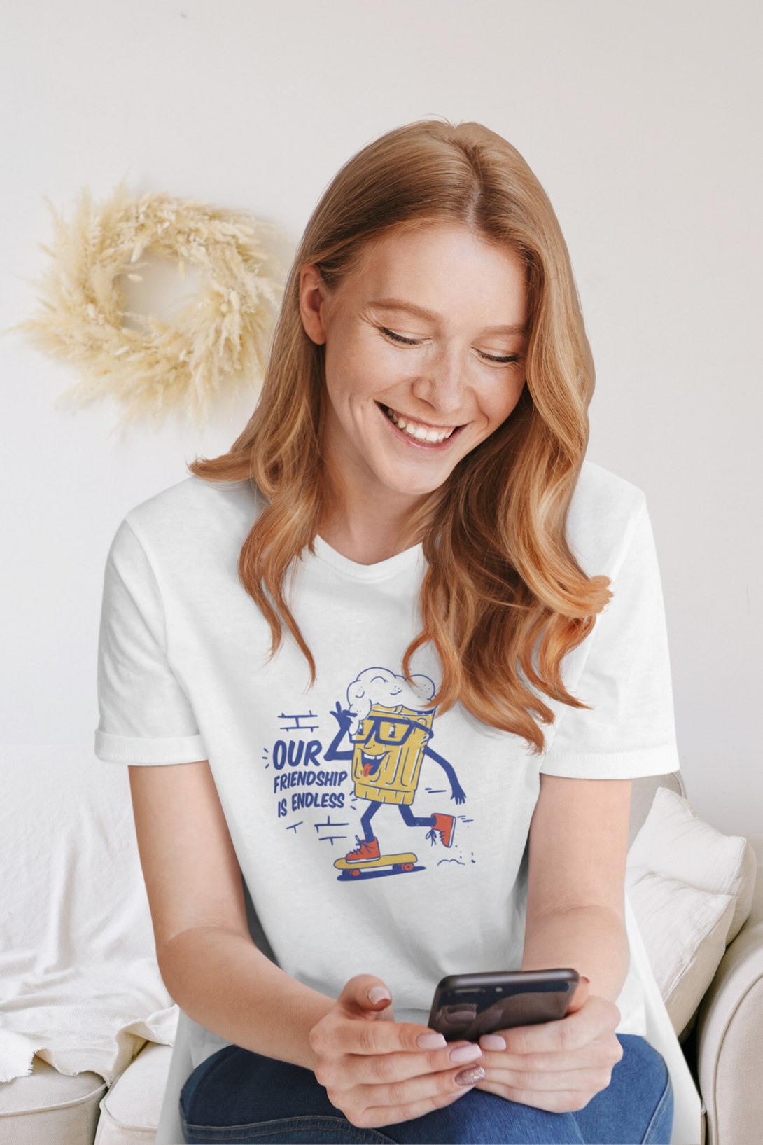 Our Friendship Is Endless Printed Oversized T-Shirt For Women - WowWaves