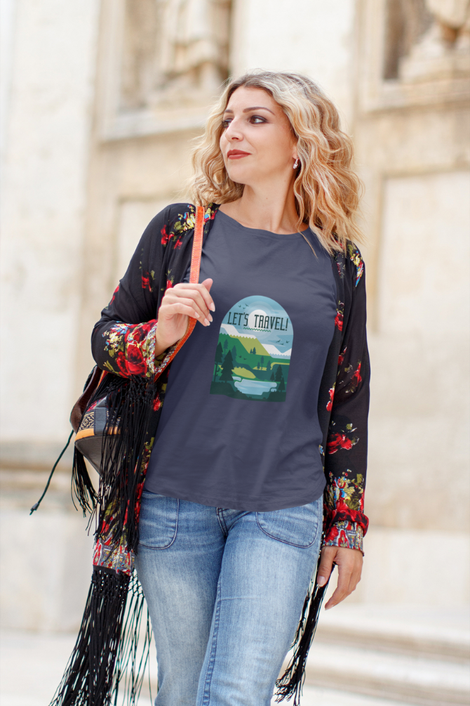 Let'S Travel Printed T-Shirt For Women - WowWaves