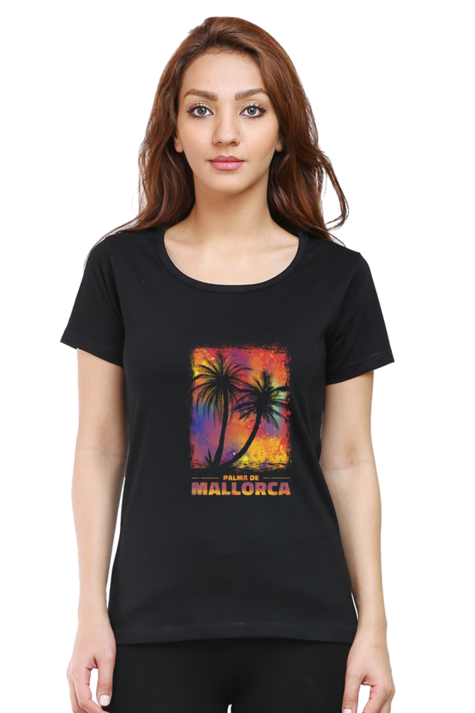 Palma De Mallorca Printed Scoop Neck T-Shirt For Women - WowWaves - 8