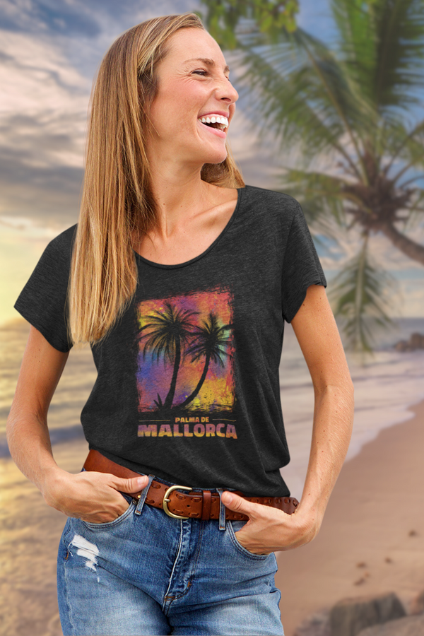 Palma De Mallorca Printed Scoop Neck T-Shirt For Women - WowWaves