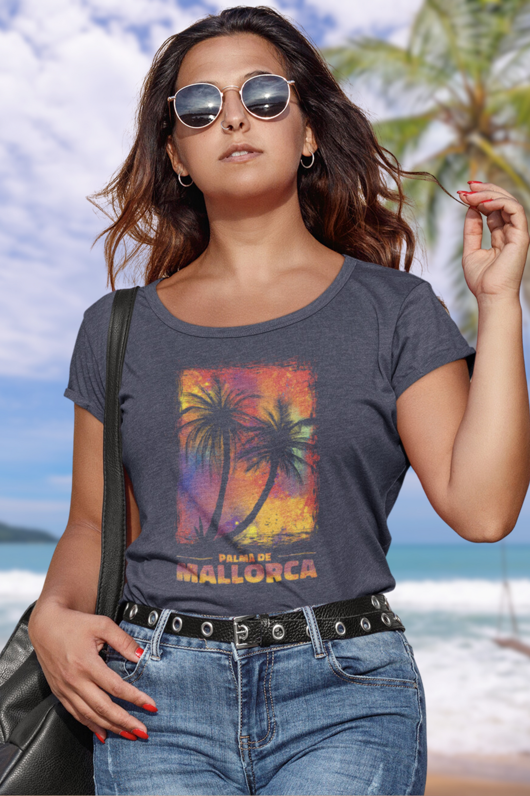 Palma De Mallorca Printed Scoop Neck T-Shirt For Women - WowWaves - 6