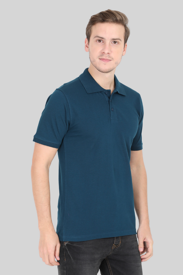 Petrol Blue Polo T-Shirt For Men - WowWaves