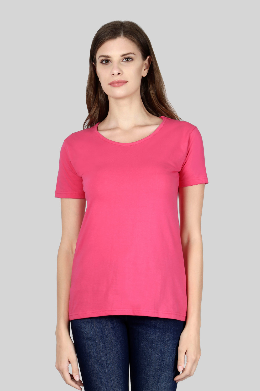 Pink Scoop Neck T-Shirt For Women - WowWaves - 3