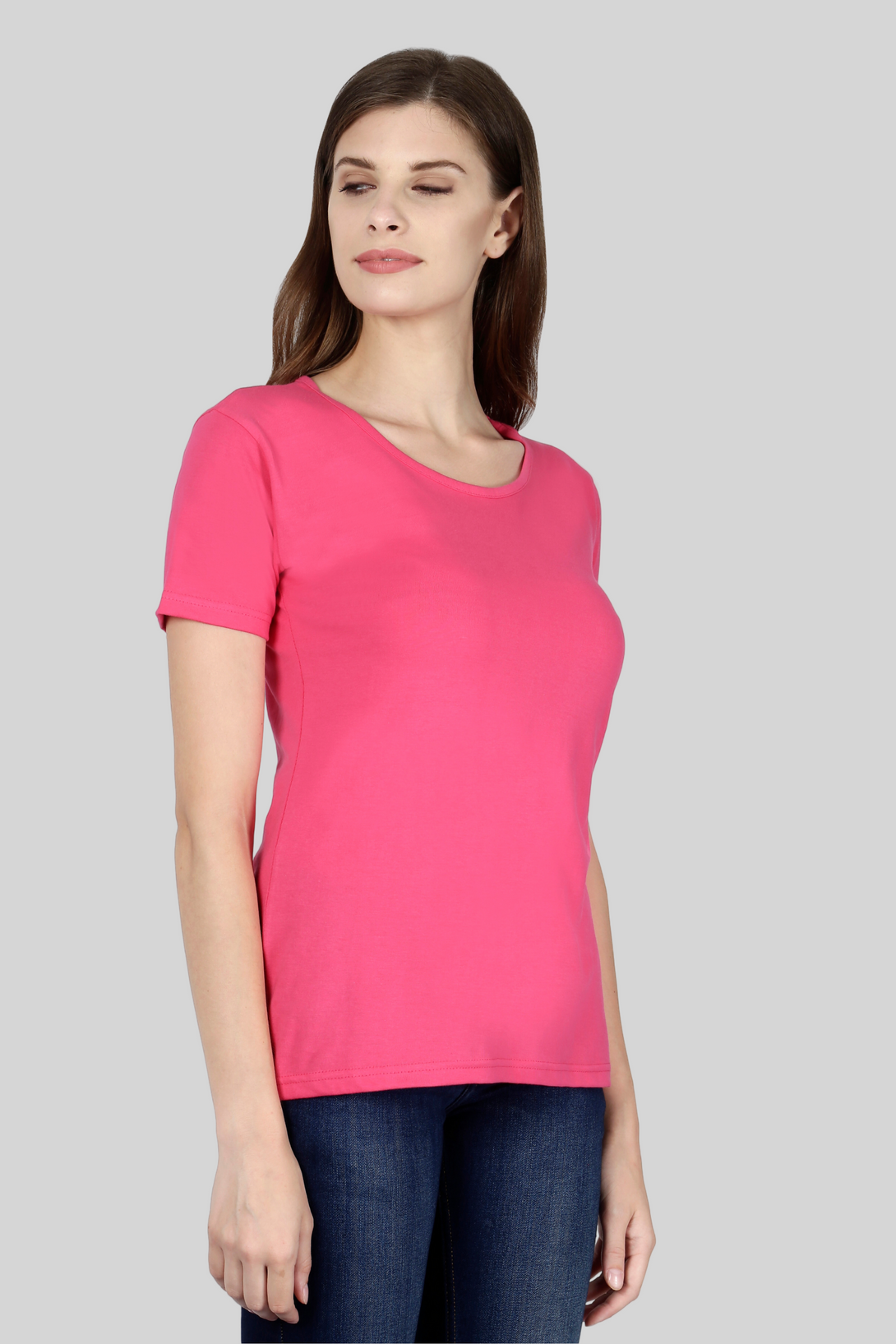 Pink Scoop Neck T-Shirt For Women - WowWaves - 2
