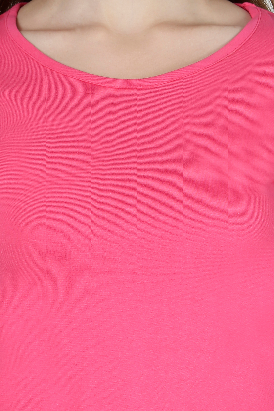 Pink Scoop Neck T-Shirt For Women - WowWaves - 4