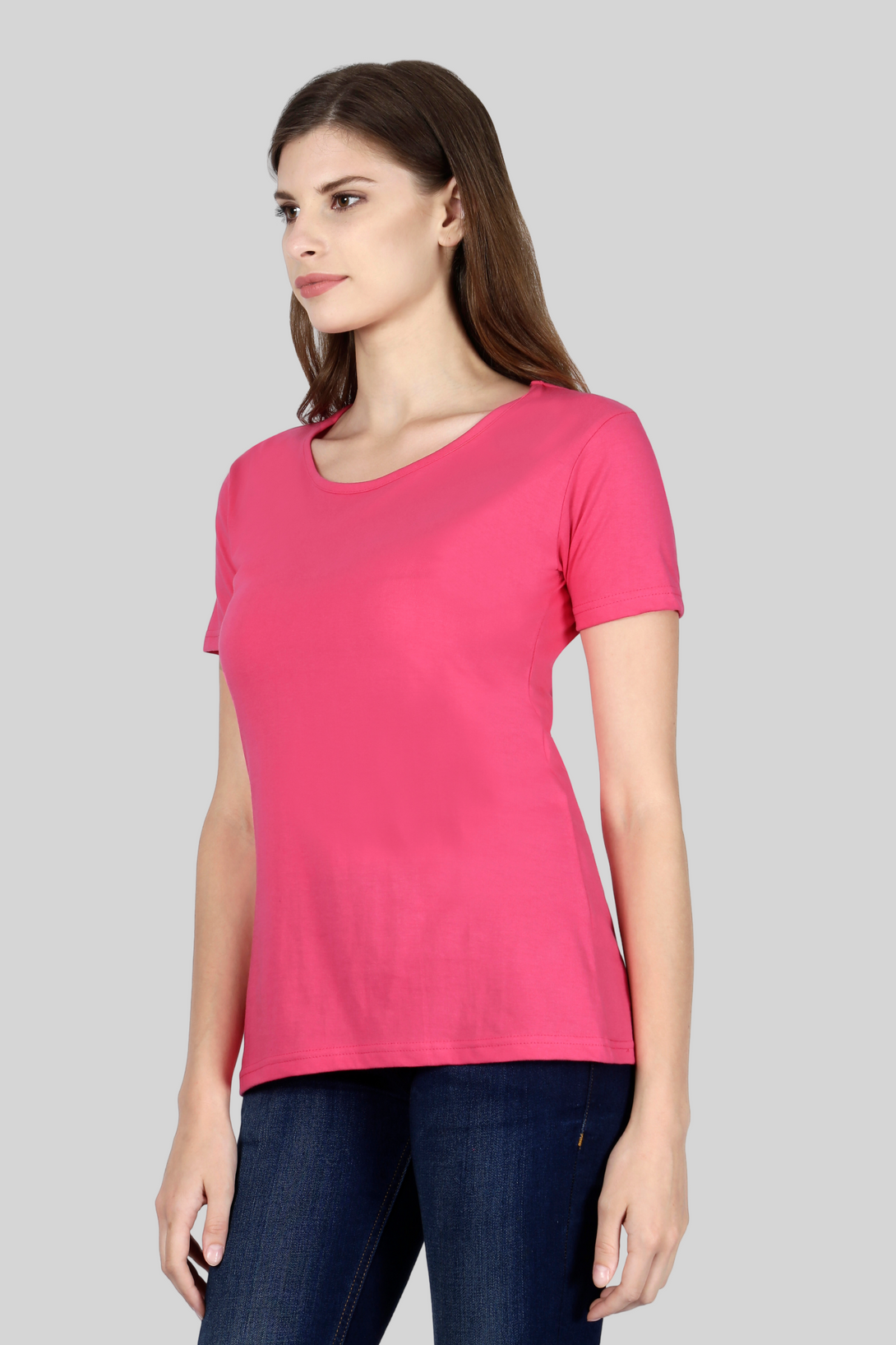 Pink Scoop Neck T-Shirt For Women - WowWaves