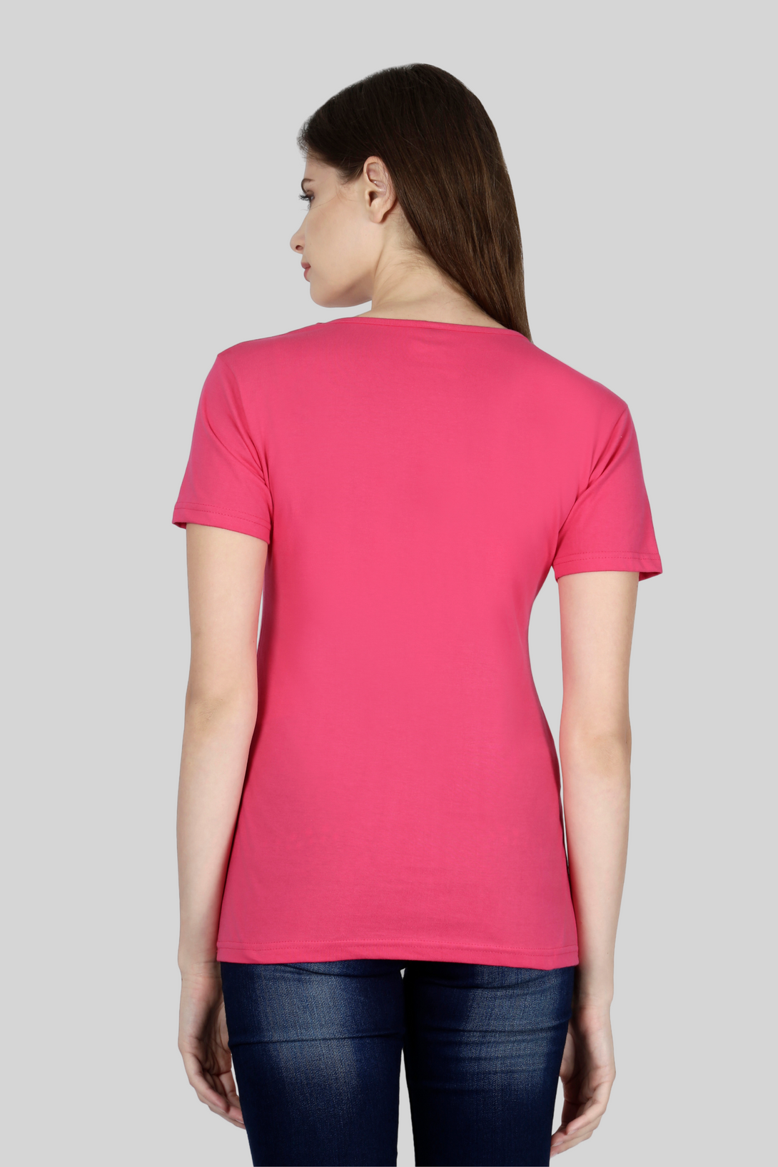 Pink Scoop Neck T-Shirt For Women - WowWaves - 5