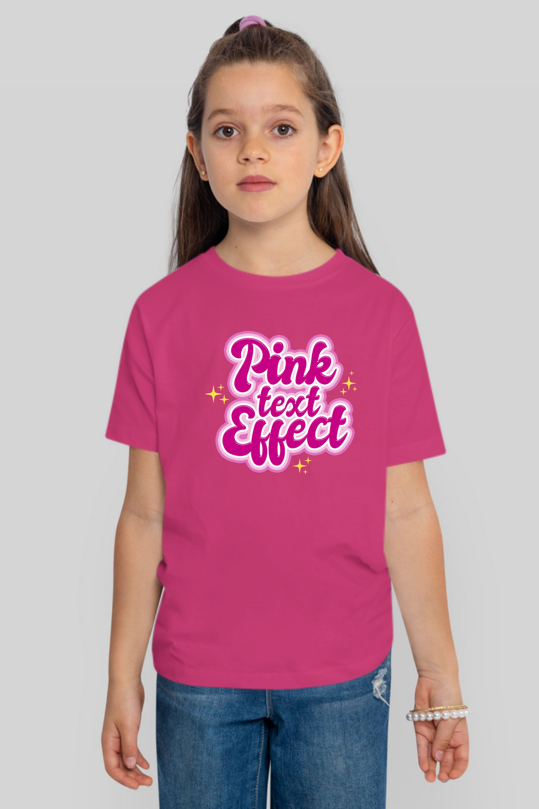 Pink Text Effect Printed T-Shirt For Girl - WowWaves - 8