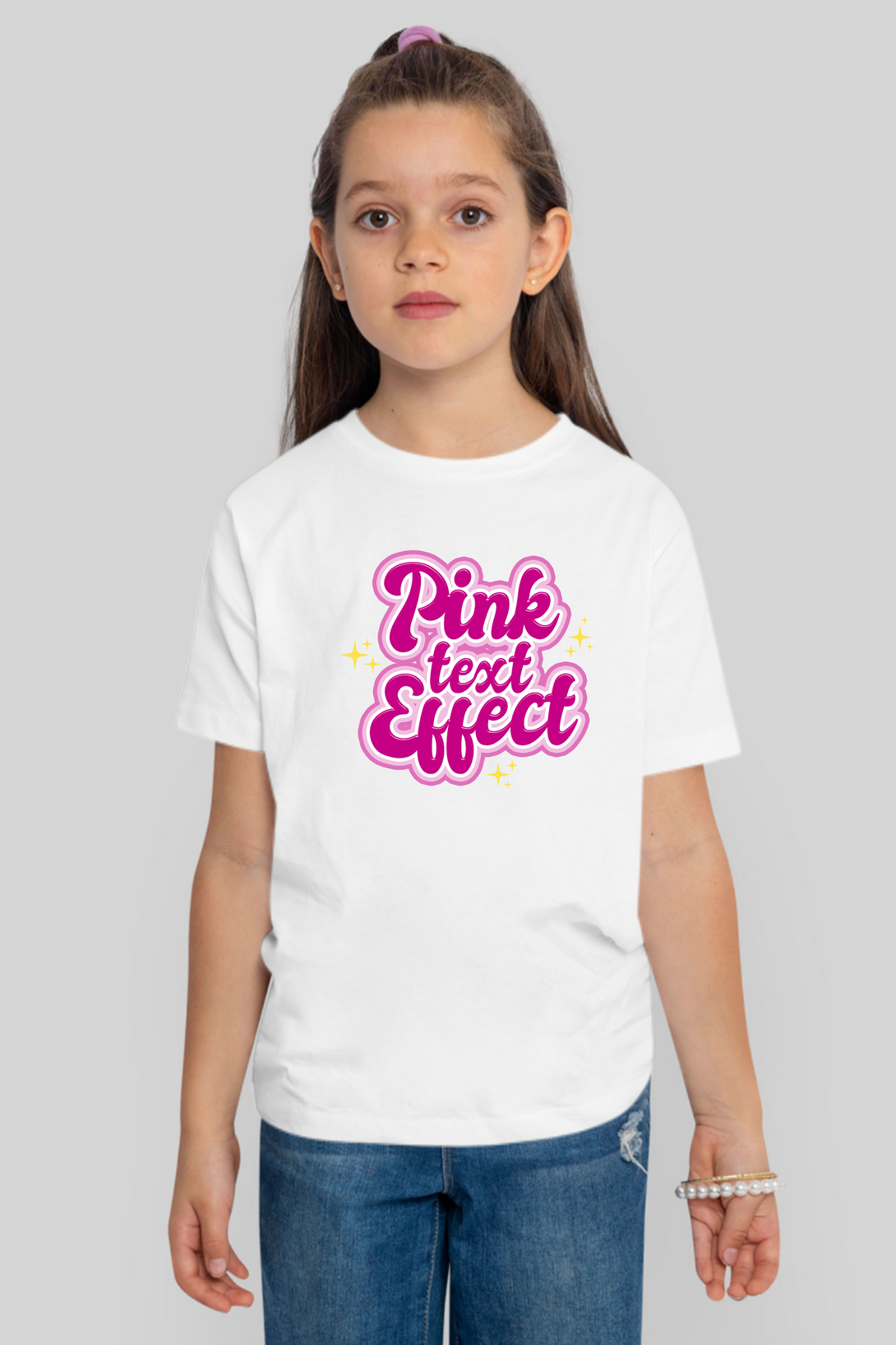 Pink Text Effect Printed T-Shirt For Girl - WowWaves - 7