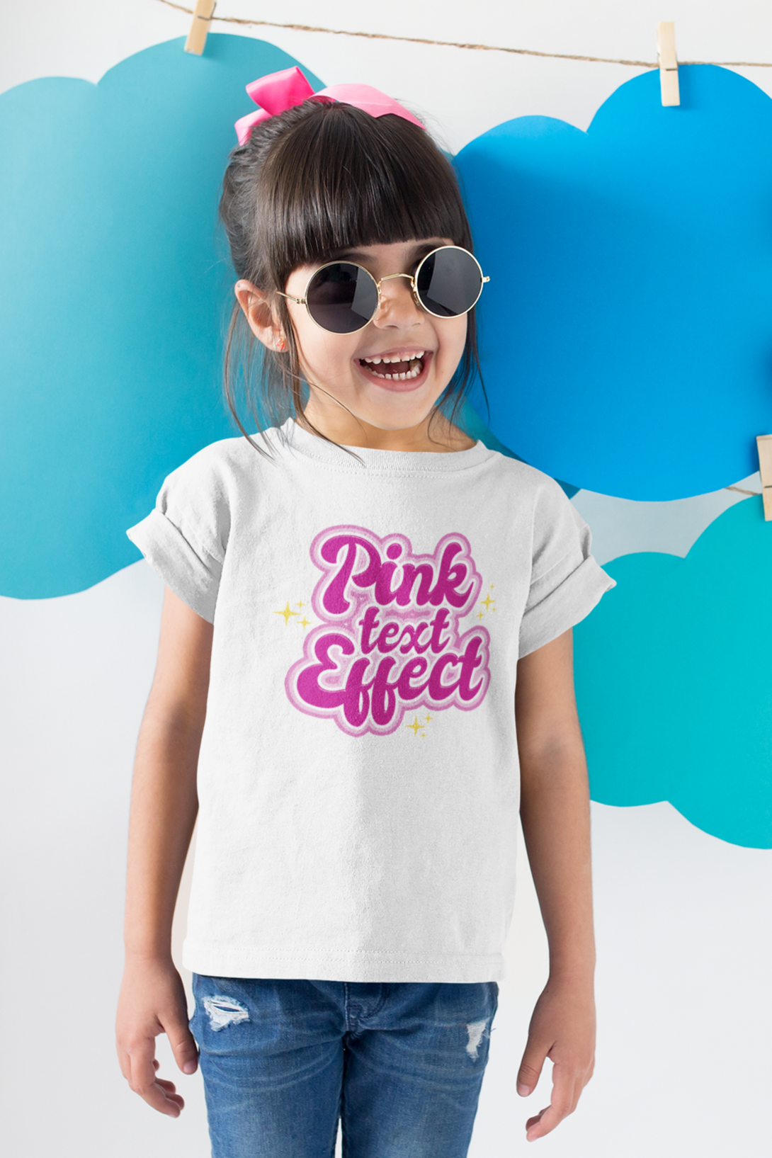 Pink Text Effect Printed T-Shirt For Girl - WowWaves - 3