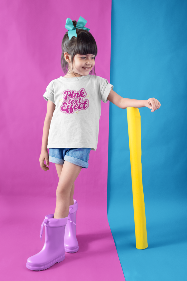 Pink Text Effect Printed T-Shirt For Girl - WowWaves