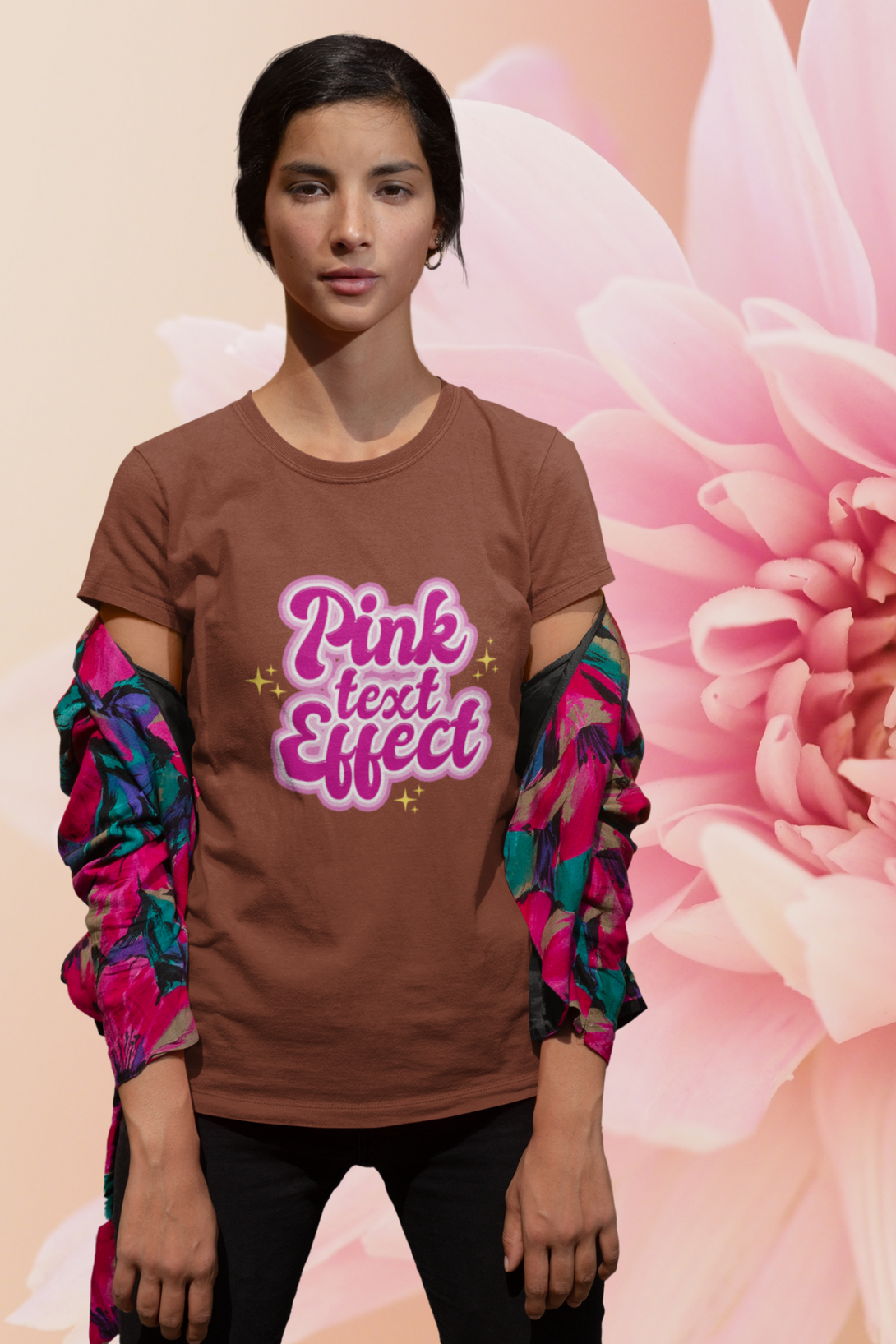 Pink Text Effect Printed T-Shirt For Women - WowWaves - 4