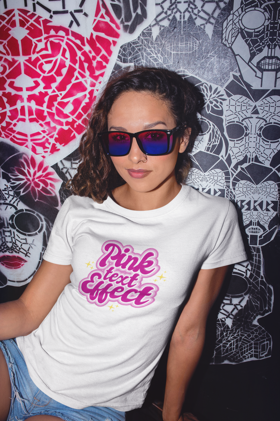 Pink Text Effect Printed T-Shirt For Women - WowWaves