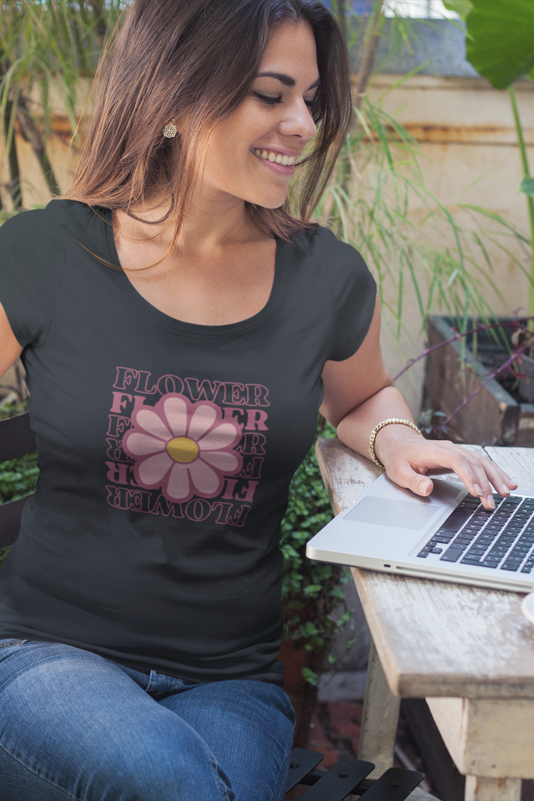 Pink Playful Flower Printed Scoop Neck T-Shirt For Women - WowWaves - 9