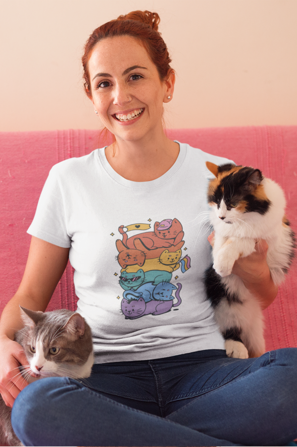 Lgbtq Cats Printed T-Shirt For Women - WowWaves