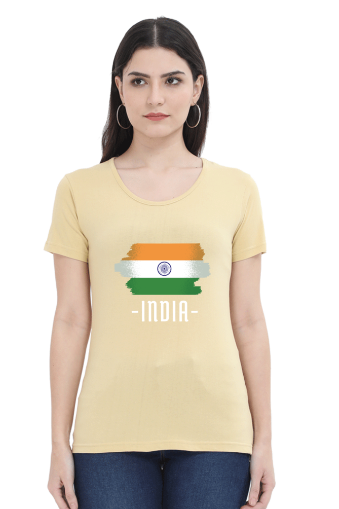 Proud Tricolor Printed Scoop Neck T-Shirt For Women - WowWaves - 7