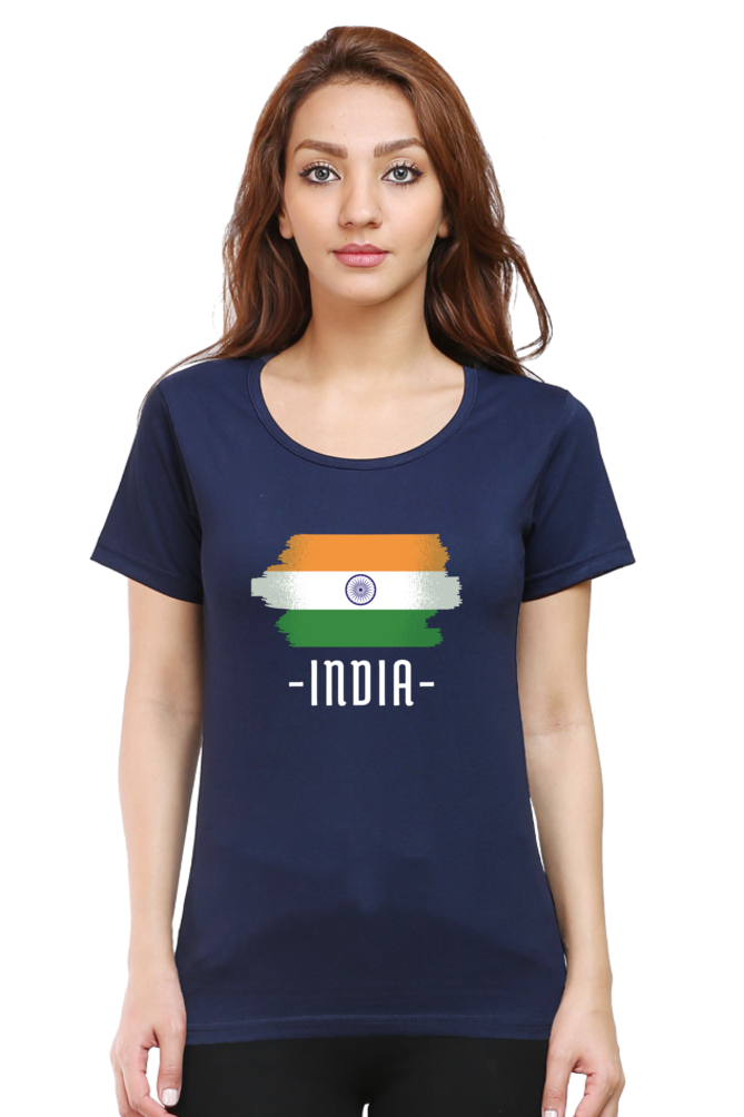 Proud Tricolor Printed Scoop Neck T-Shirt For Women - WowWaves - 10