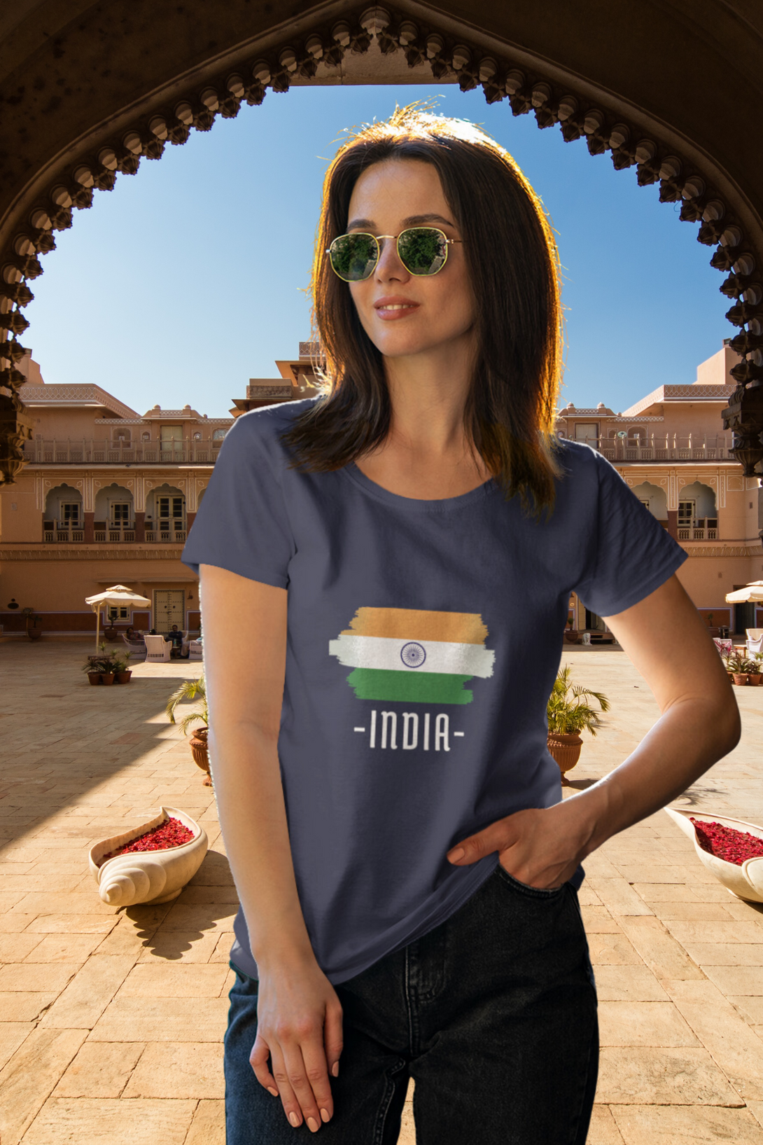 Proud Tricolor Printed Scoop Neck T-Shirt For Women - WowWaves - 3