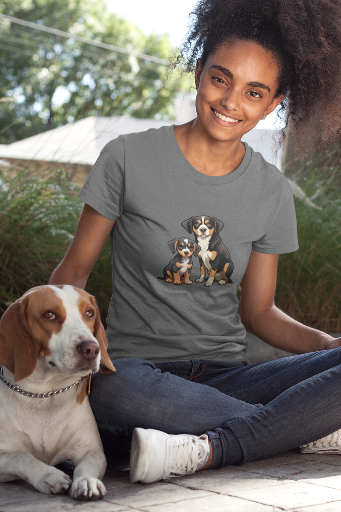 Puppy And Dog Printed T-Shirt For Women - WowWaves - 3