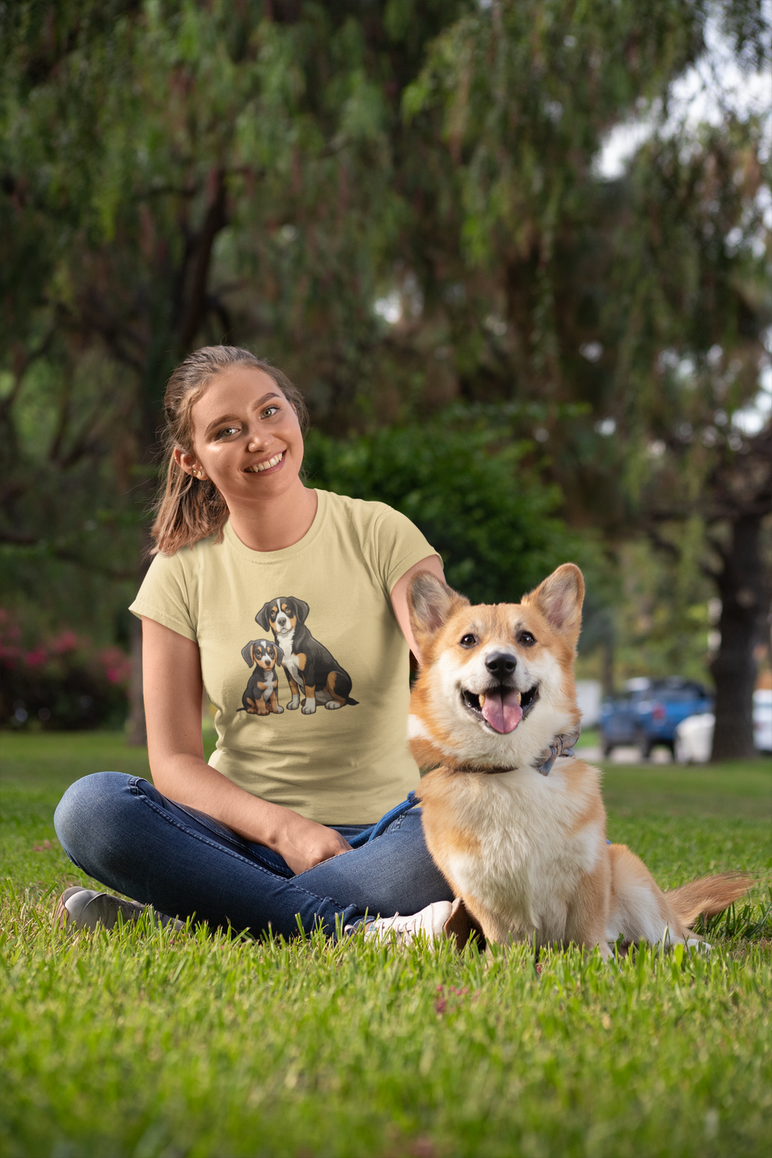 Puppy And Dog Printed T-Shirt For Women - WowWaves - 5
