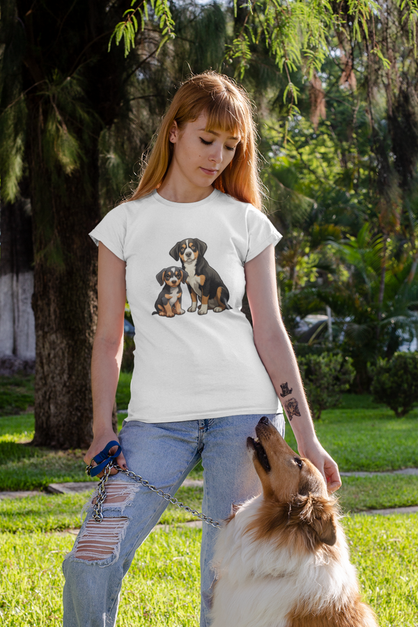 Puppy And Dog Printed T-Shirt For Women - WowWaves