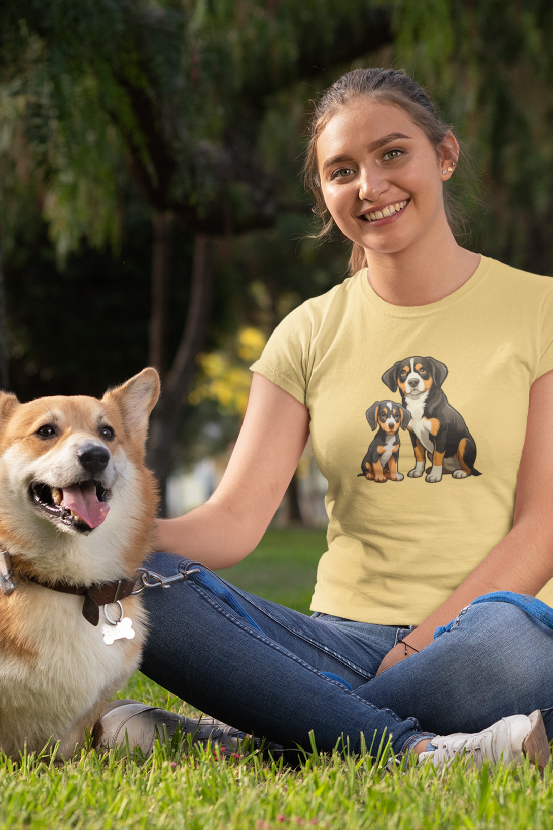 Puppy And Dog Printed T-Shirt For Women - WowWaves - 4