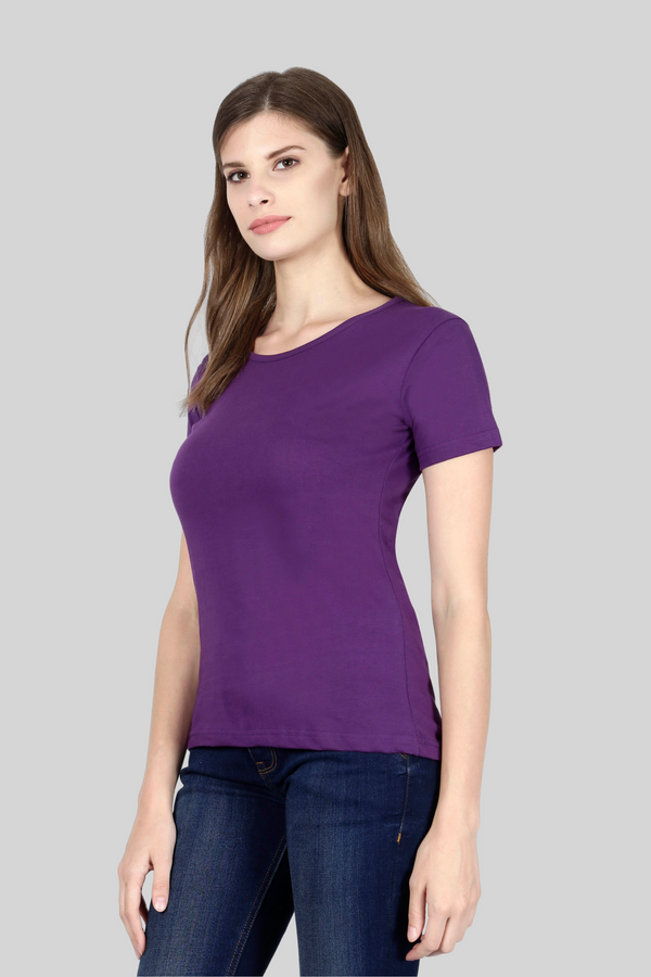 Purple Scoop Neck T-Shirt For Women - WowWaves