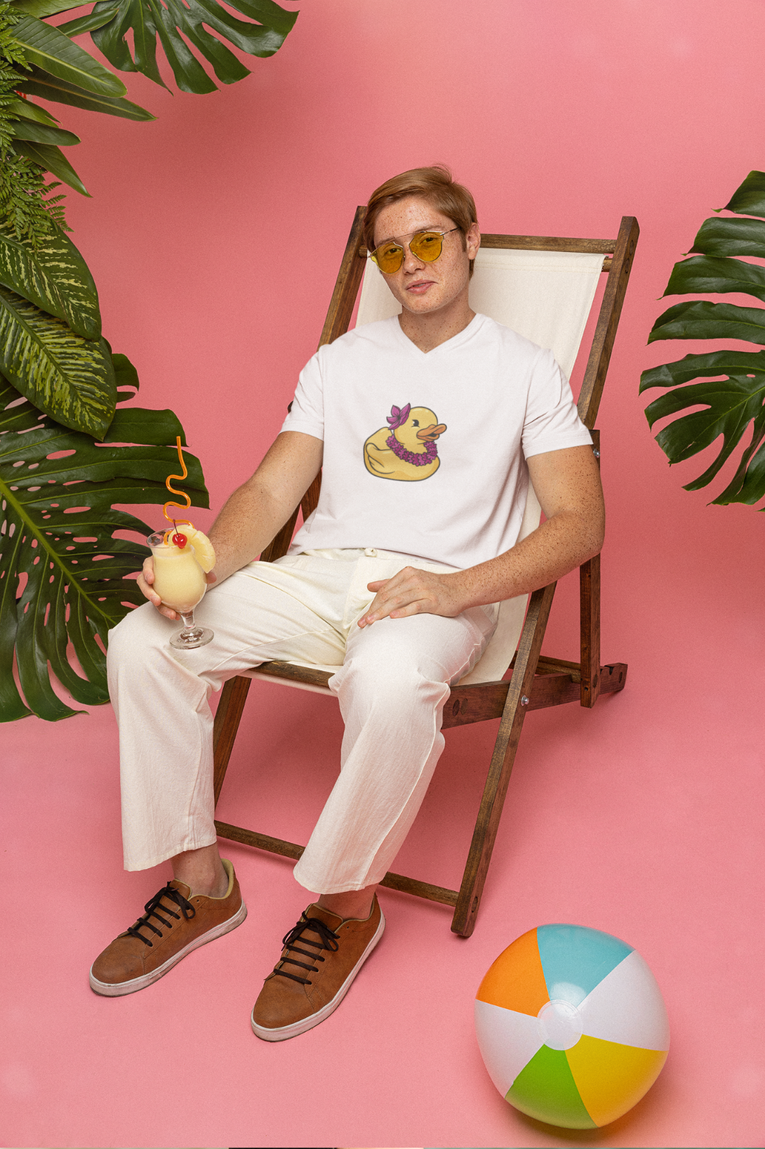 Hawaiian Duck Printed V Neck T-Shirt For Men - WowWaves - 4
